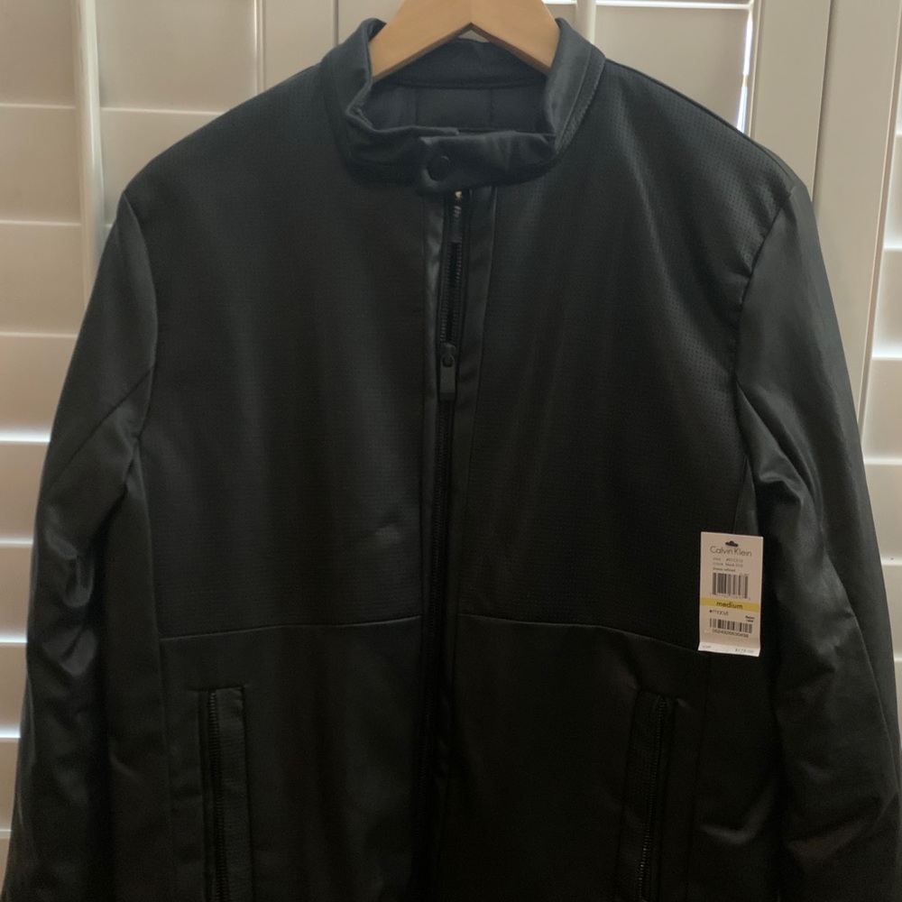 Calvin Klein Leather Zip Front Jacket